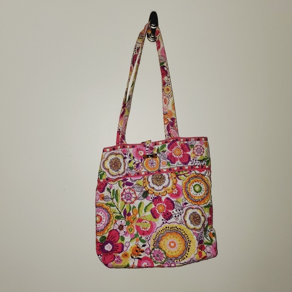 Vera Bradley Pink Floral Shoulder Tote Medium - Picture 2 of 8